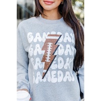 Gray GAME DAY Lightning Rugby Football Print Pullover Sweatshirt - S thumbnail