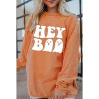 Orange Halloween Hey Boo Ghost Print Loose Sweatshirt - L thumbnail