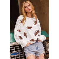 White Sequin Rugby Football Pattern Exposed Seam Game Day Sweatshirt - 2XL thumbnail