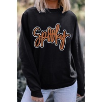 Black Spooky Rhinestone Drop Shoulder Graphic Sweatshirt - L thumbnail