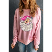 Pink Bold Christmas Claus Graphic Drop Shoulder Sweatshirt - S thumbnail