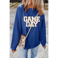 Dark Blue GAME DAY Glitter Detail Ribbed Drop Shoulder Sweatshirt - M thumbnail