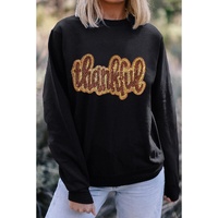 Black Glittering thankful Graphic Drop Shoulder Sweatshirt - L thumbnail