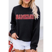 Black Sequined GAME DAY Rugby Football Season Sweatshirt - L thumbnail