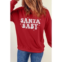 Red SANTA BABY Embroidered Crewneck Christmas Sweatshirt - S thumbnail
