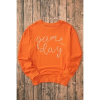 Orange Rhinestone game day Pattern Drop Shoulder Sweatshirt - L thumbnail