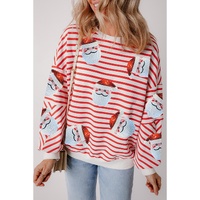 Orange Stripe Striped Sequin Santa Claus Pattern Christmas Pullover Sweatshirt - L thumbnail