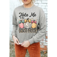 Gray Disco Ball Bowknot Pumpkin Graphic Crewneck Sweatshirt - S thumbnail