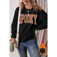 Black SPOOKY Graphic Drop Shoulder Halloween Pullover Sweatshirt - S thumbnail