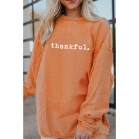 Orange Thankful Ribbed Crew Neck Thanksgiving Sweatshirt - L thumbnail