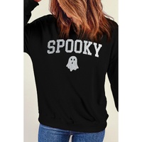 Black Glitter SPOOKY Ghost Pattern Crew Neck Halloween Sweatshirt - XL thumbnail
