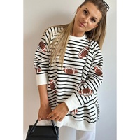 Black Stripe Sequin Rugby Football Side Slits Oversized Sweatshirt - L thumbnail