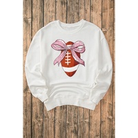 Beige Bowknot Rugby Football Graphic Game Day Pullover Sweatshirt - 2XL thumbnail