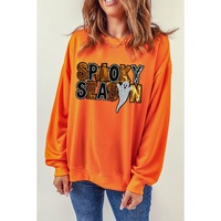 Russet Orange Sequin SPOOKY SEASON Ghost Pattern Halloween Pullover Sweatshirt - 2XL thumbnail