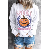 Beige SPOOKY SOCIAL CLUB Halloween Pumpkin Face Graphic Sweatshirt - L thumbnail