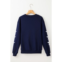 Navy Blue GAME DAY Printed Star Sleeve Crewneck Pullover Sweatshirt - L thumbnail