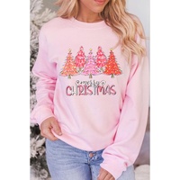 Pink Rhinestone Merry CHRISTMAS Christmas Tree Graphic Sweatshirt - XL thumbnail