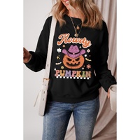 Black Halloween Howdy PUMPKIN Print Crew Neck Pullover Sweatshirt - S thumbnail