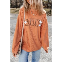 Orange Embroidered BOO Ghost Corded Halloween Sweatshirt - L thumbnail