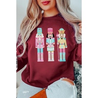 Burgundy Nutcracker Graphic Drop Shoulder Christmas Sweatshirt - L thumbnail