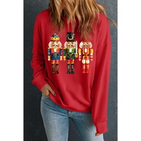 Red Christmas Metallic Nutcracker Graphic Crew Neck Sweatshirt - 2XL thumbnail