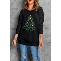 Black Rhinestone Christmas Tree Graphic Pullover Sweatshirt - L thumbnail