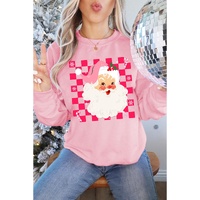 Pink Fancy Checkered Father Christmas Graphic Sweatshirt - M thumbnail
