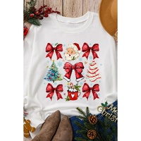 Beige Christmas Tree Bowknot Santa Clause Graphic Holiday Sweatshirt - S thumbnail