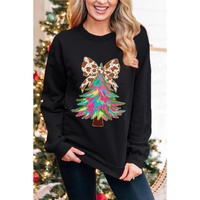 Black Bowknot Christmas Tree Shiny Graphic Sweatshirt - S thumbnail
