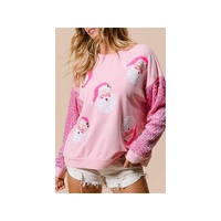 Pink Sequined Santa Claus Long Sleeve Christmas Sweatshirt - 2XL thumbnail