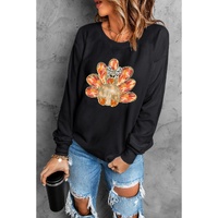 Black Thanksgiving Turkey Graphic Drop Shoulder Sweatshirt - S thumbnail