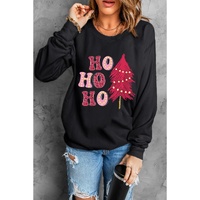 Black HO HO HO Christmas Tree Graphic Pullover Sweatshirt - M thumbnail