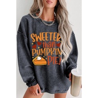 Gray Sweeter Than Pumpkin Pie Graphic Thanksgiving Corded Sweatshirt - M thumbnail