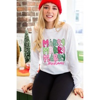 Beige MERRY Christmas Printed Drop Shoulder Pullover Sweatshirt - XL thumbnail