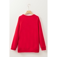 Red Santa Claus Graphic Crewneck Raglan Sleeve Christmas Sweatshirt - S thumbnail