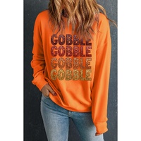 Orange Thanksgiving GOBBLE Print Round Neck Pullover Sweatshirt - M thumbnail