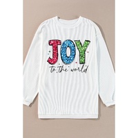 White JOY to the world Ribbed Crewneck Pullover Sweatshirt - L thumbnail