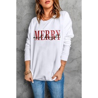 Beige MERRY and bright Embroidered Letter Graphic Sweatshirt - L thumbnail