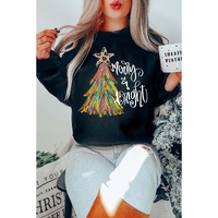 Black Merry & Bright Christmas Tree Graphic Sweatshirt - M thumbnail