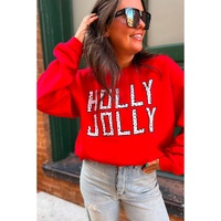 Red HOLLY JOLLY Dotty Letter Graphic Christmas Sweatshirt - S thumbnail
