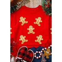 Red Cute Gingerbread Print Christmas Pullover Sweatshirt - XL thumbnail