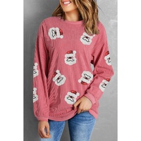 Strawberry Pink Sequin Santa Clause Christmas Corded Sweatshirt - 3XL thumbnail
