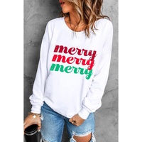 Beige merry merry merry Printed Christmas Sweatshirt - L thumbnail
