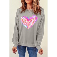 Gray Valentines Brushwork Heart Graphic Drop Shoulder Sweatshirt - S thumbnail