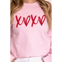 Pink Heart XOXO Graphic Crewneck Drop Shoulder Valentines Sweatshirt - XL thumbnail