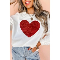 Beige Glitter Valentine Heart Shape Graphic Sweatshirt - L thumbnail