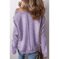 Orchid Petal Mardi Gras Patched Pattern Waffle Patchwork Sweatshirt - L thumbnail