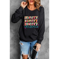 Black Merry Christmas Painted Crew Neck Graphic Sweatshirt - XL thumbnail