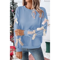 Myosotis Contrast Bow Decor Dropped Sleeve Crewneck Sweatshirt - L thumbnail