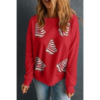 Red Playful Christmas Tree Patched Dropped Shoulder Sweatshirt - M thumbnail